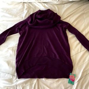 Plum dark purple color Hi-Low Cowl Neck Sweater